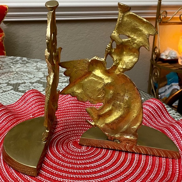 VINTAGE SOLID BRASS 2 ANGELS MANTEL X’MAS DECOR - Picture 4 of 4